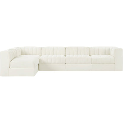 Rummi Cream Velvet Performance Fabric Upholstered 5pc. Modular Sectional