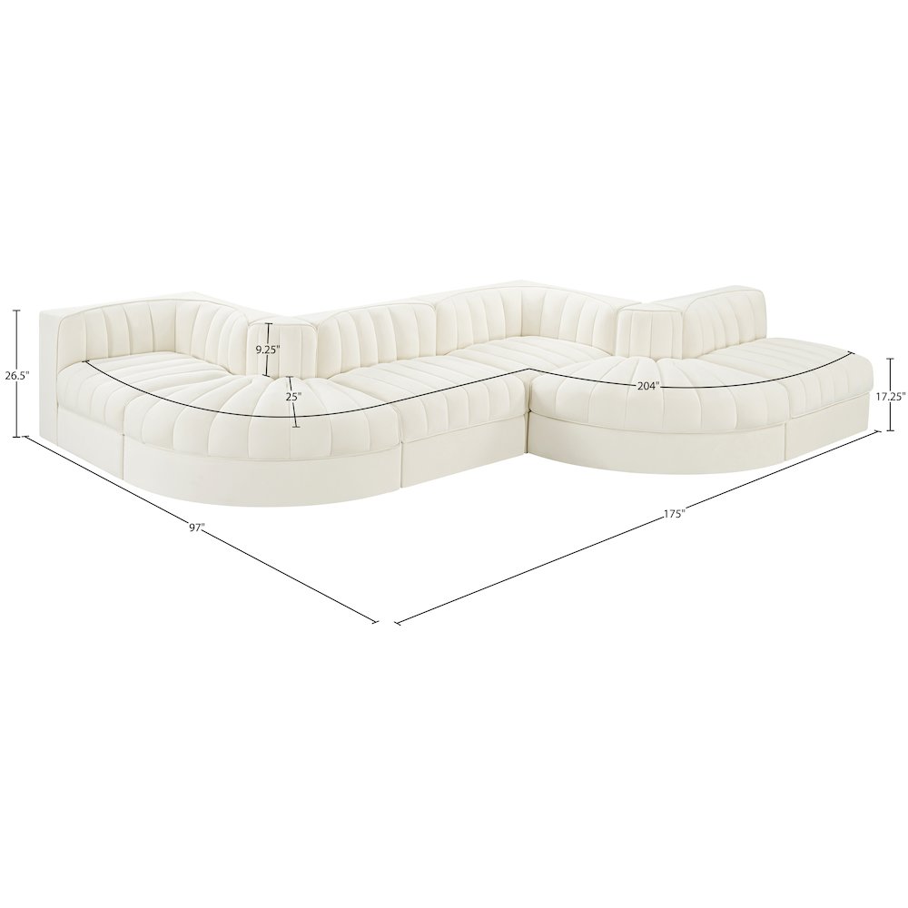 Rummi Cream Velvet Performance Fabric Upholstered 6pc. Modular Sectional