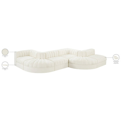 Rummi Cream Velvet Performance Fabric Upholstered 6pc. Modular Sectional