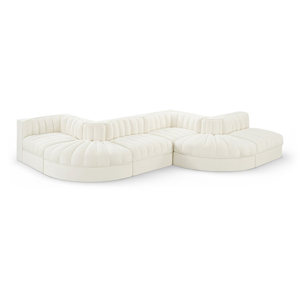 Rummi Cream Velvet Performance Fabric Upholstered 6pc. Modular Sectional