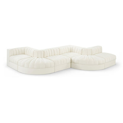 Rummi Cream Velvet Performance Fabric Upholstered 6pc. Modular Sectional