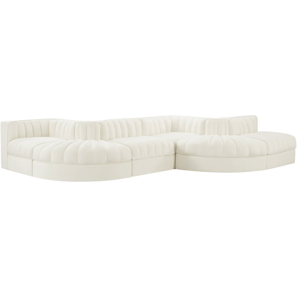 Rummi Cream Velvet Performance Fabric Upholstered 6pc. Modular Sectional