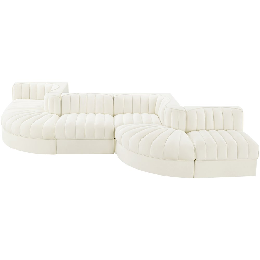 Rummi Cream Velvet Performance Fabric Upholstered 6pc. Modular Sectional
