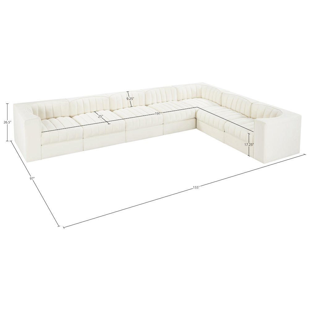 Rummi Cream Velvet Performance Fabric Upholstered 7pc. Modular Sectional
