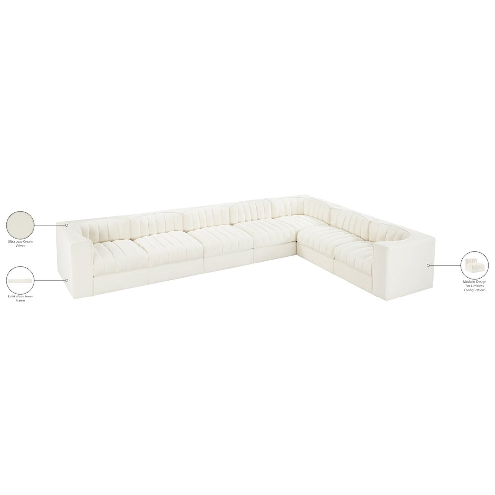 Rummi Cream Velvet Performance Fabric Upholstered 7pc. Modular Sectional