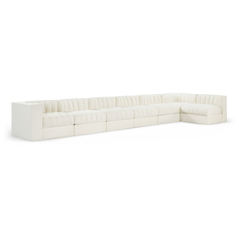 Rummi Cream Velvet Performance Fabric Upholstered 7pc. Modular Sectional
