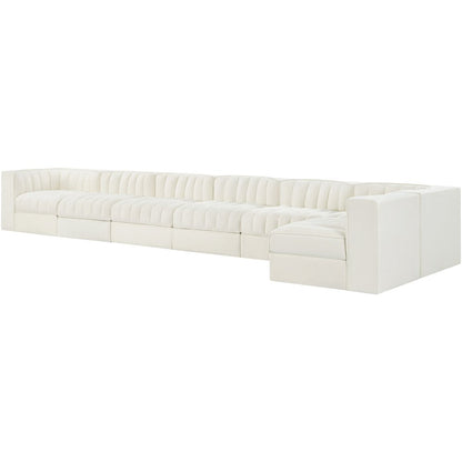 Rummi Cream Velvet Performance Fabric Upholstered 7pc. Modular Sectional