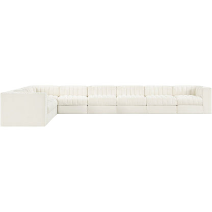 Rummi Cream Velvet Performance Fabric Upholstered 8pc. Modular Sectional