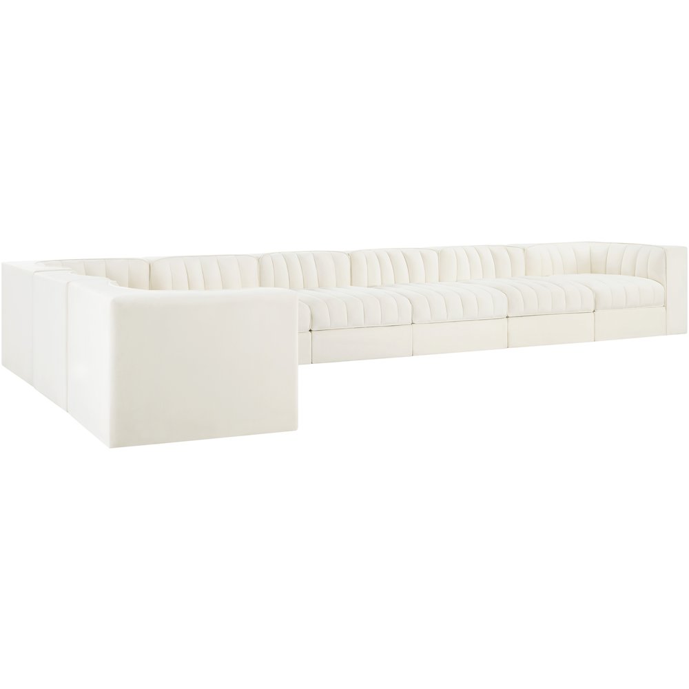 Rummi Cream Velvet Performance Fabric Upholstered 8pc. Modular Sectional