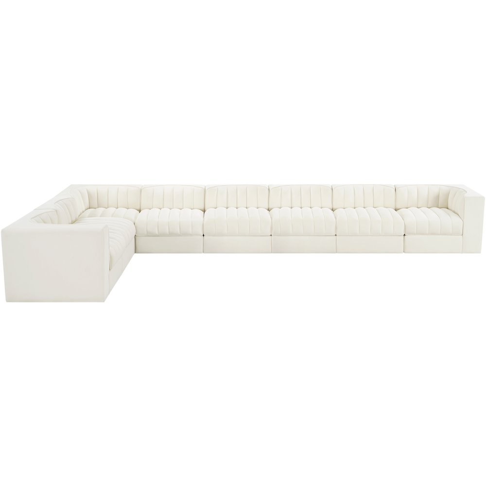 Rummi Cream Velvet Performance Fabric Upholstered 8pc. Modular Sectional