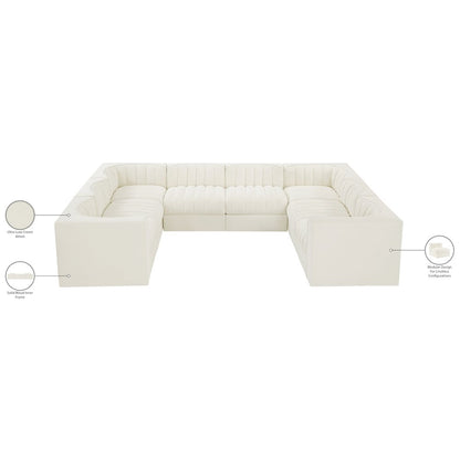 Rummi Cream Velvet Performance Fabric Upholstered 8pc.Modular Sectional