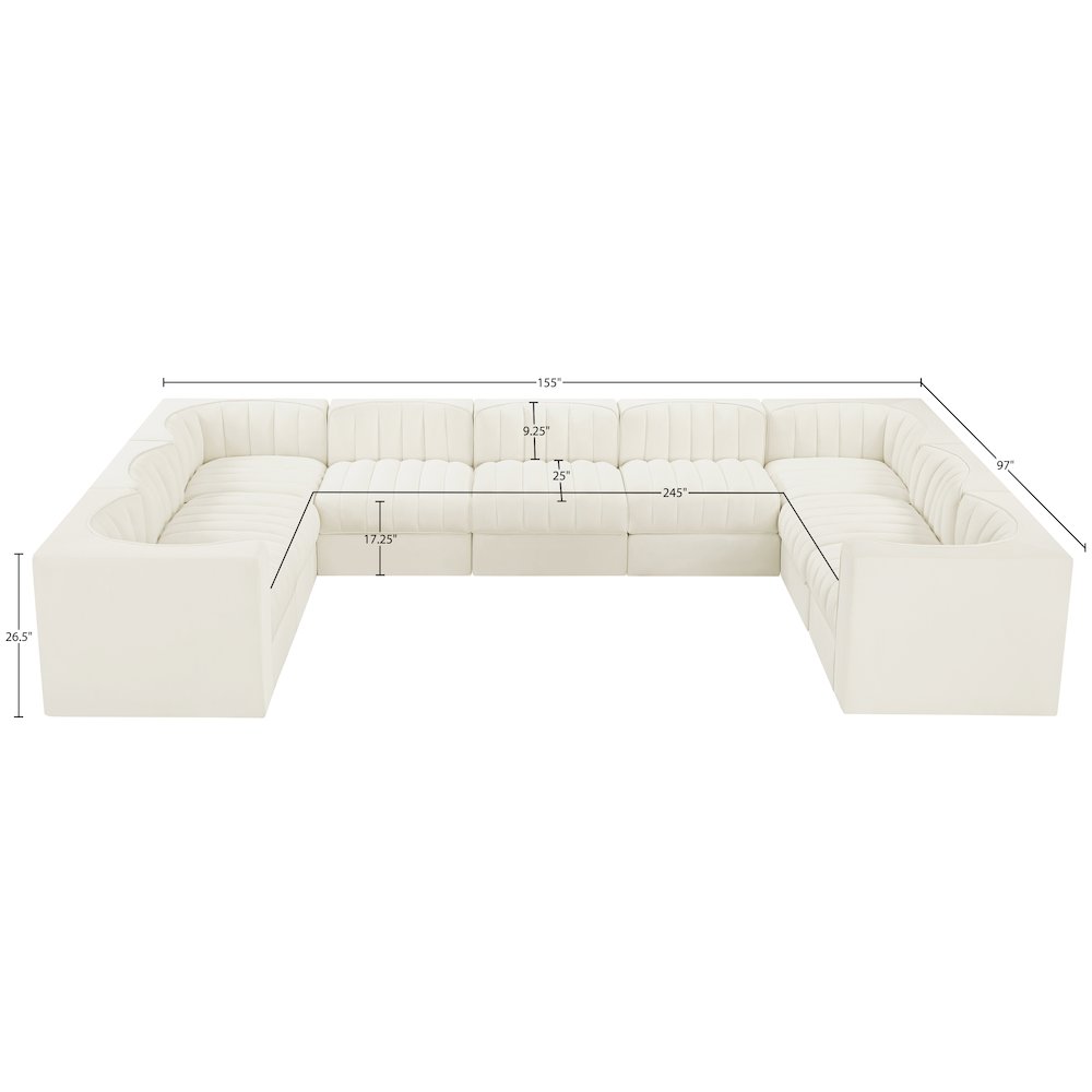 Rummi Cream Velvet Performance Fabric Upholstered 9pc. Modular Sectional