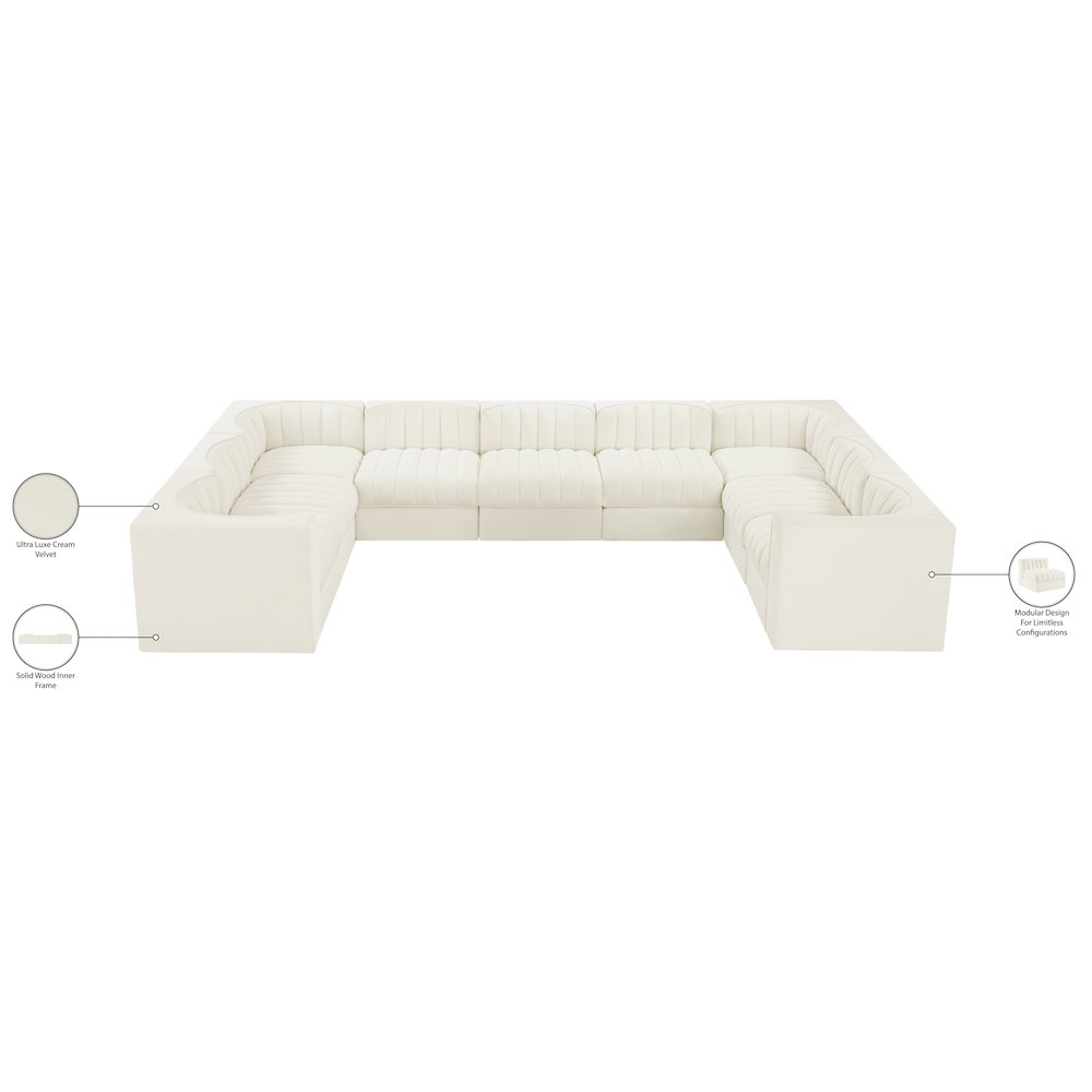 Rummi Cream Velvet Performance Fabric Upholstered 9pc. Modular Sectional