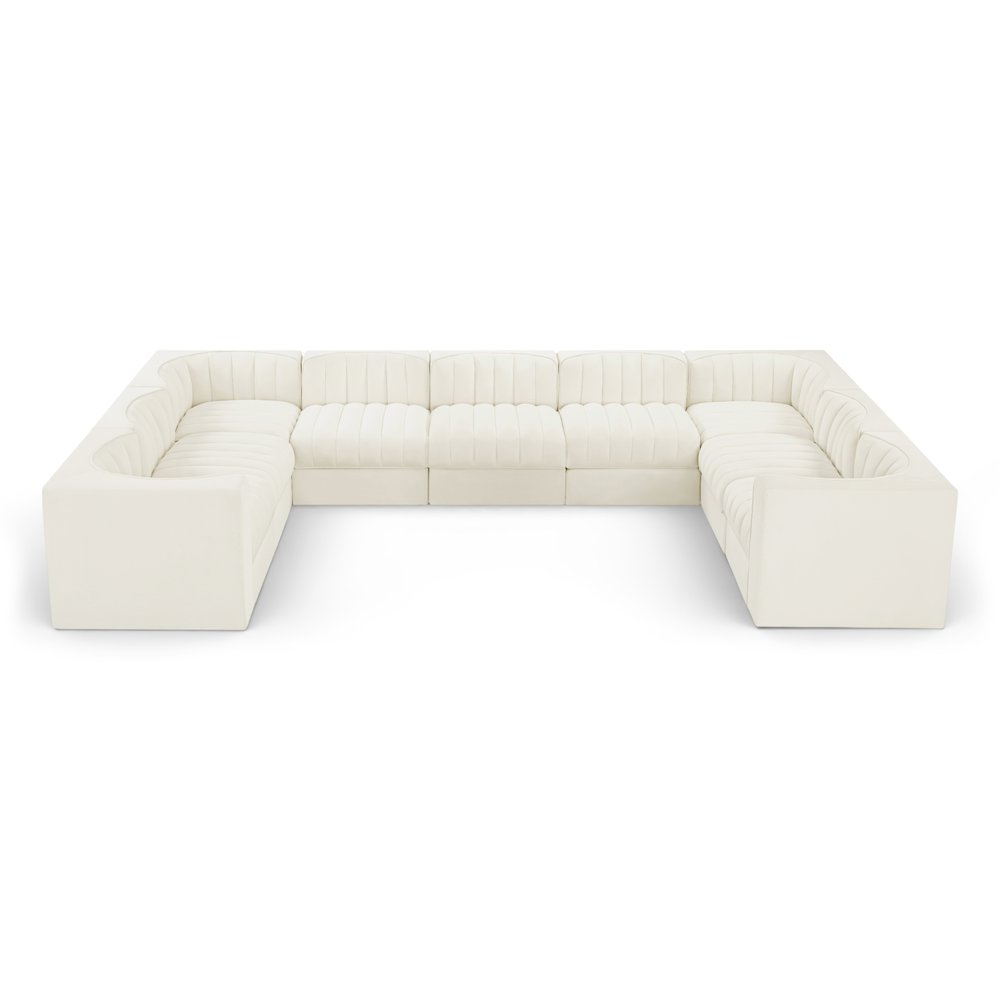 Rummi Cream Velvet Performance Fabric Upholstered 9pc. Modular Sectional