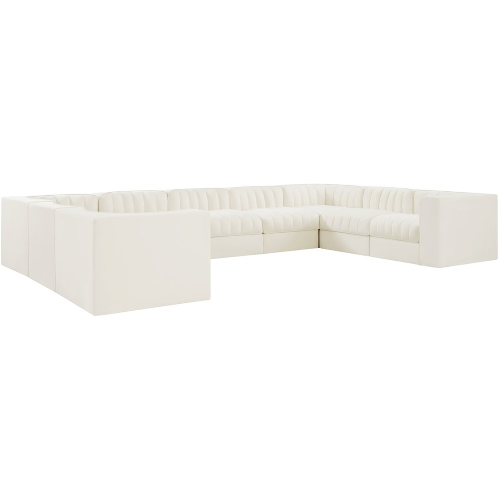 Rummi Cream Velvet Performance Fabric Upholstered 9pc. Modular Sectional