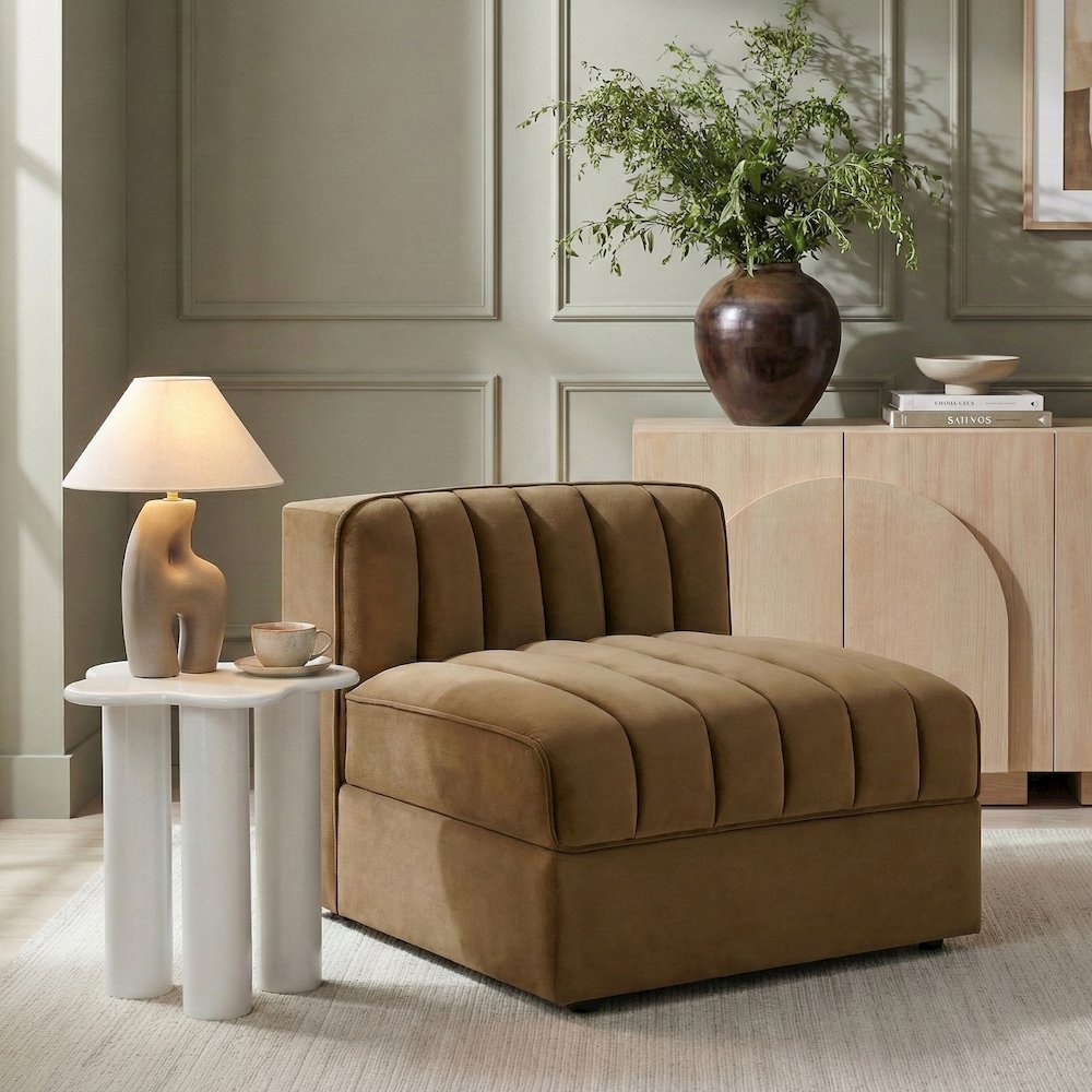 Rummi Saddle Velvet Performance Fabric Upholstered Modular Chair