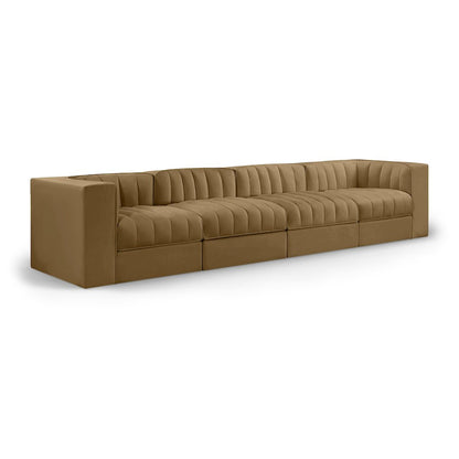 Rummi Saddle Velvet Performance Fabric Upholstered 4pc. Modular Sofa