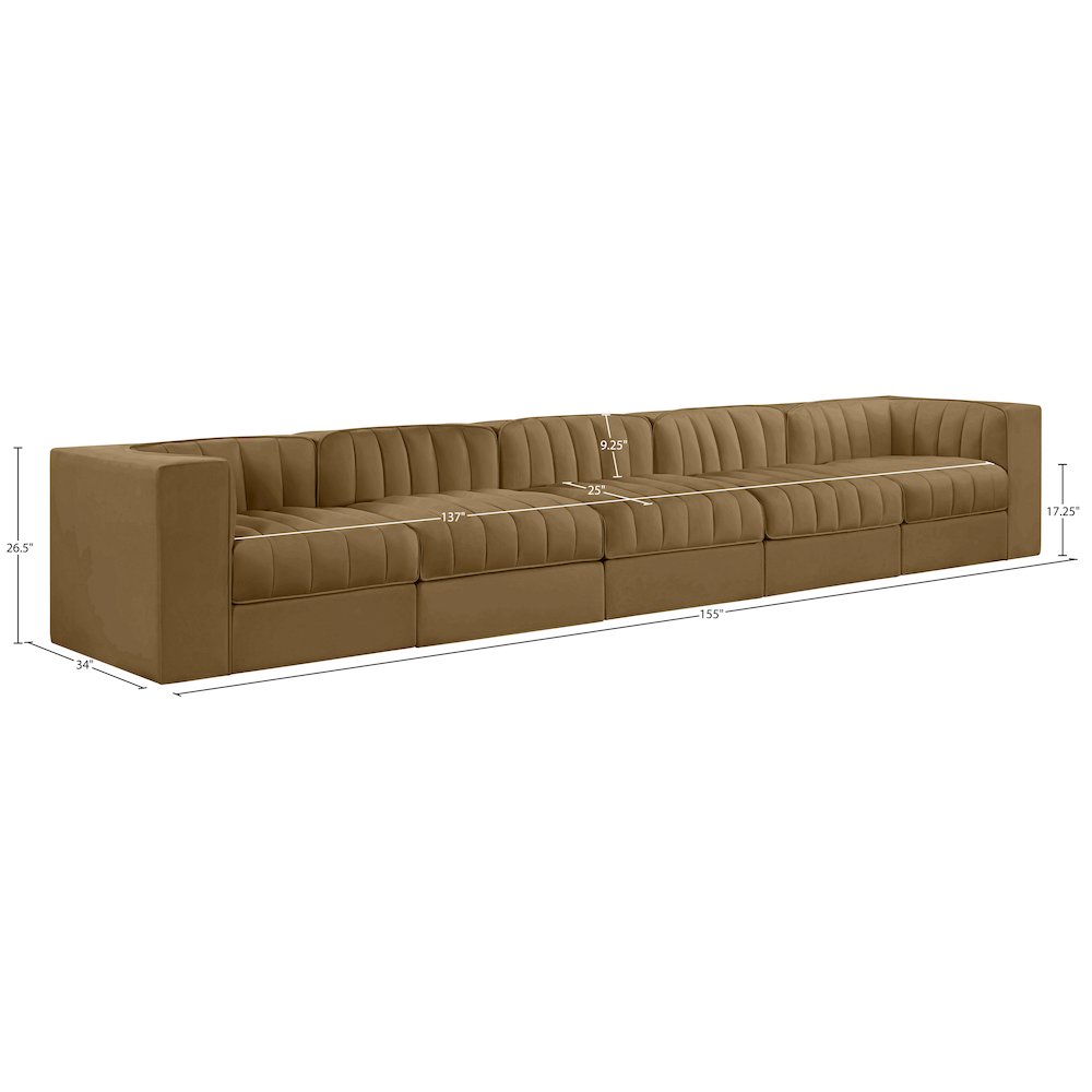 Rummi Saddle Velvet Performance Fabric Upholstered 5pc. Modular Sofa