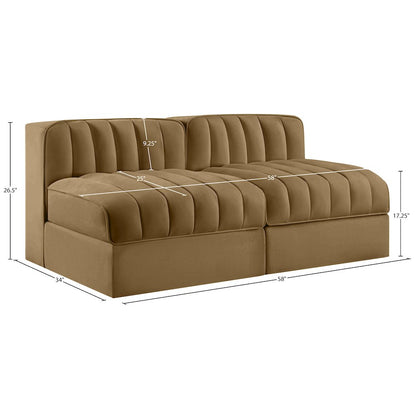 Rummi Saddle Velvet Performance Fabric Upholstered 2pc. Modular Loveseat