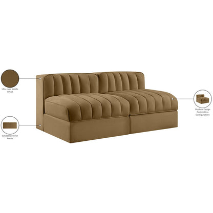 Rummi Saddle Velvet Performance Fabric Upholstered 2pc. Modular Loveseat