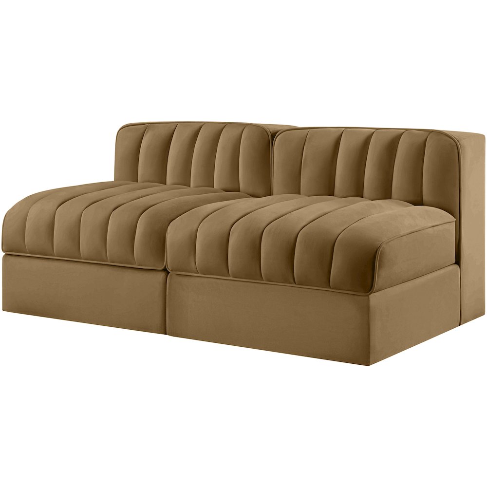 Rummi Saddle Velvet Performance Fabric Upholstered 2pc. Modular Loveseat