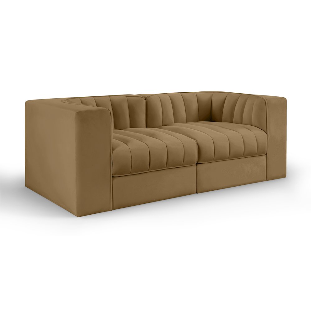 Rummi Saddle Velvet Performance Fabric Upholstered 2pc. Modular Loveseat