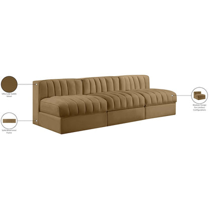 Rummi Saddle Velvet Performance Fabric Upholstered 3pc. Modular Sofa