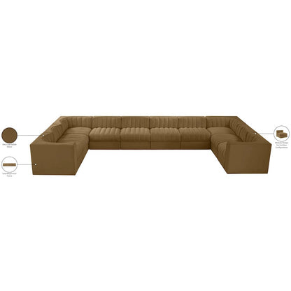 Rummi Saddle Velvet Performance Fabric Upholstered 10pc. Modular Sectional