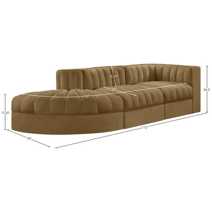Rummi Saddle Velvet Performance Fabric Upholstered 3pc. Modular Sectional