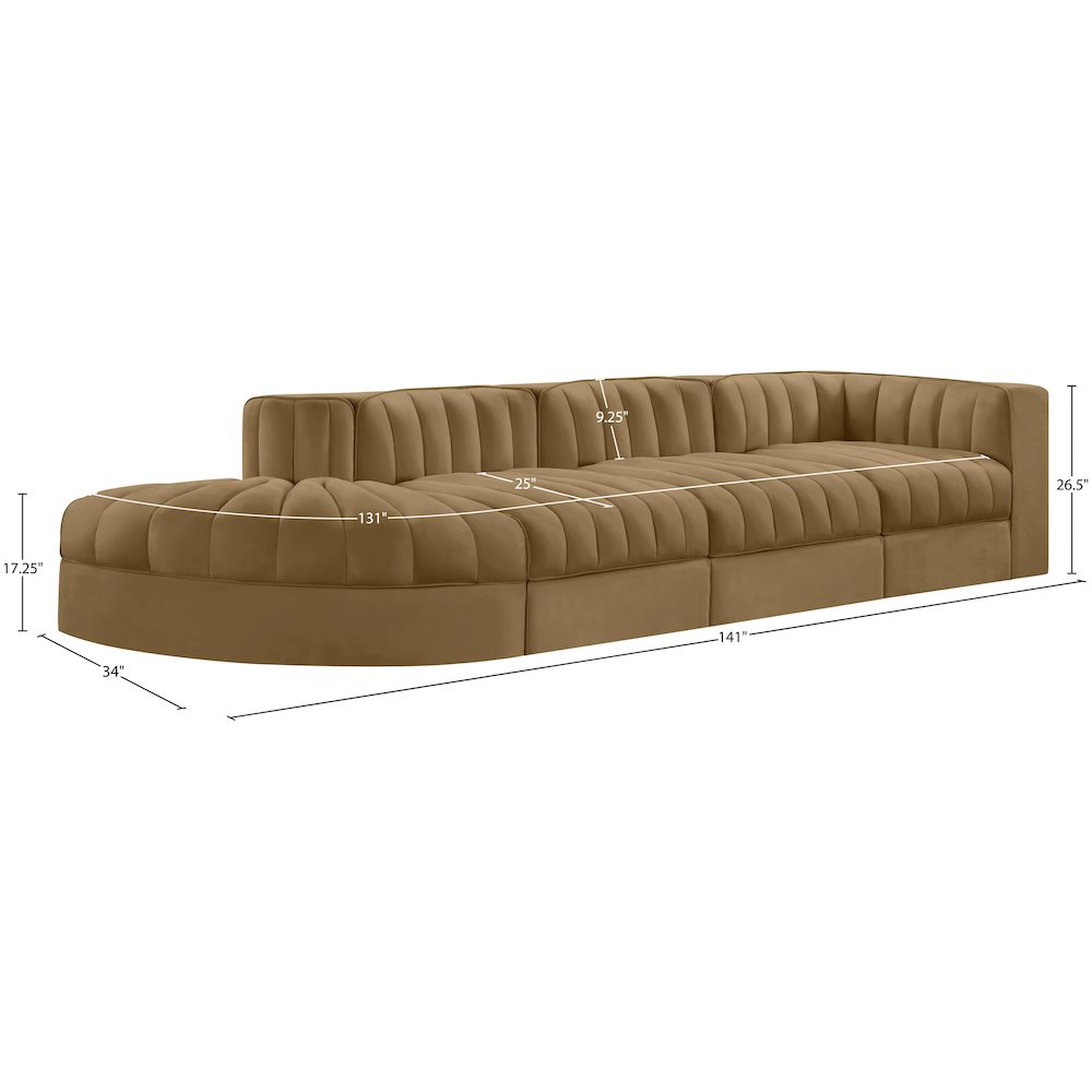 Rummi Saddle Velvet Performance Fabric Upholstered 4pc. Modular Sectional