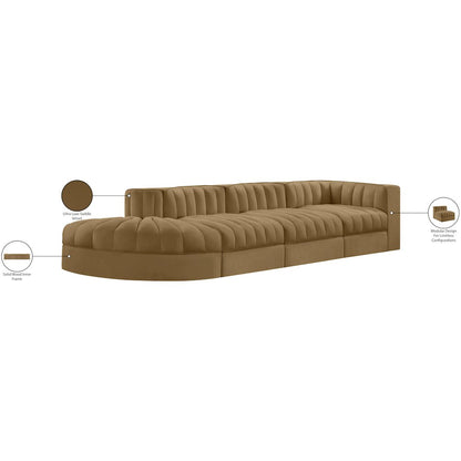 Rummi Saddle Velvet Performance Fabric Upholstered 4pc. Modular Sectional