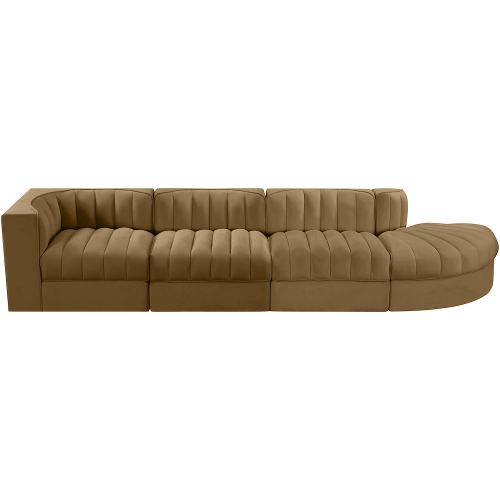 Rummi Saddle Velvet Performance Fabric Upholstered 4pc. Modular Sectional