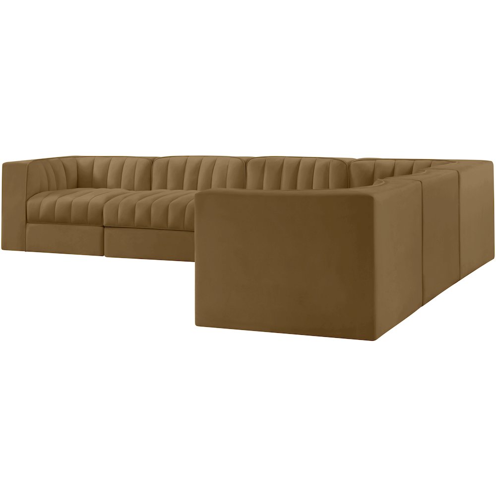 Rummi Saddle Velvet Performance Fabric Upholstered 6pc. Modular Sectional