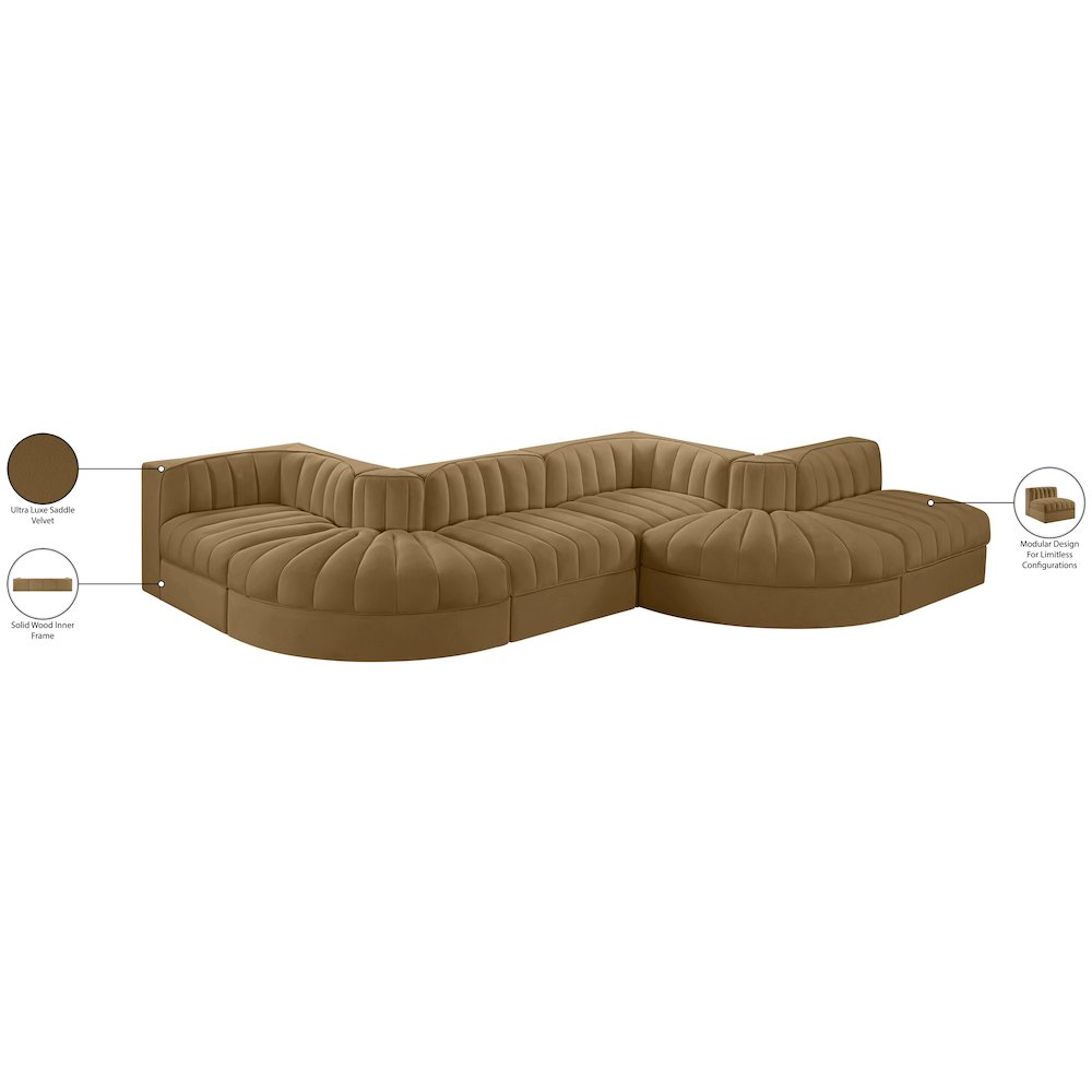 Rummi Saddle Velvet Performance Fabric Upholstered 6pc. Modular Sectional