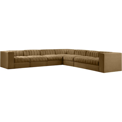 Rummi Saddle Velvet Performance Fabric Upholstered 7pc. Modular Sectional