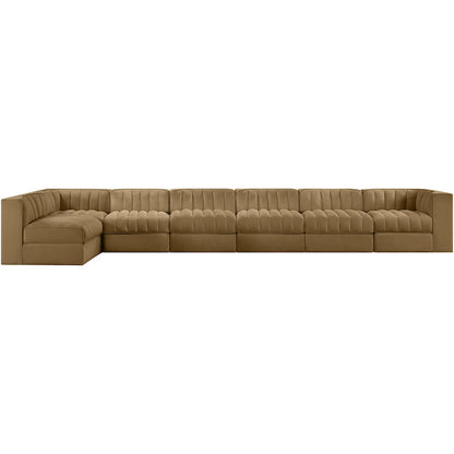 Rummi Saddle Velvet Performance Fabric Upholstered 7pc. Modular Sectional