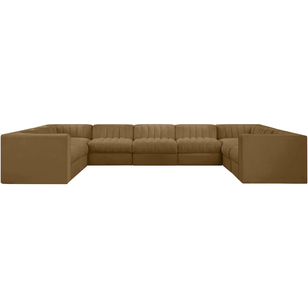 Rummi Saddle Velvet Performance Fabric Upholstered 9pc. Modular Sectional
