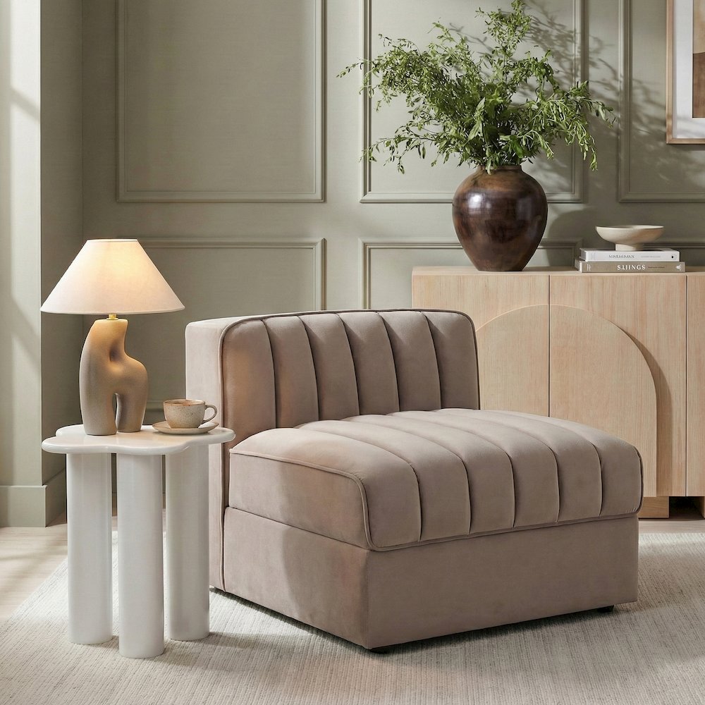 Rummi Taupe Velvet Performance Fabric Upholstered Modular Chair
