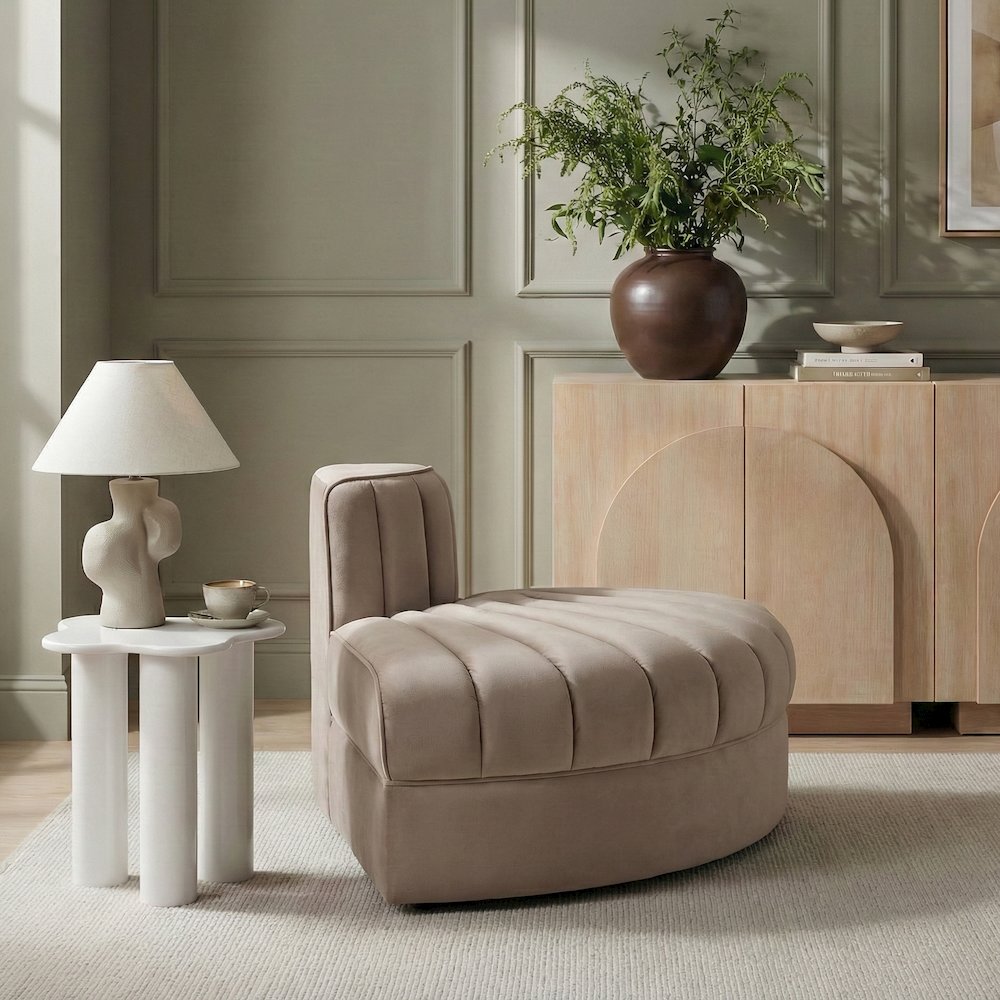 Rummi Taupe Velvet Performance Fabric Upholstered Modular Chair