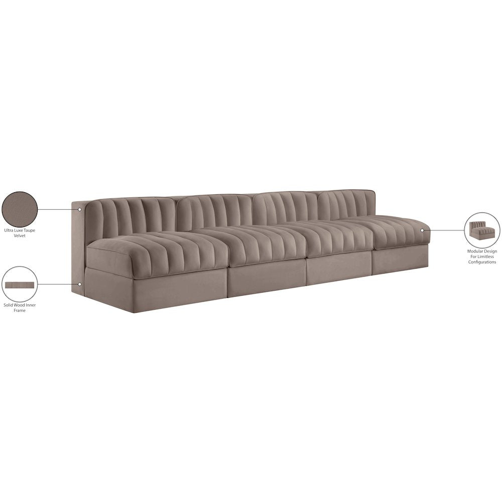 Rummi Taupe Velvet Performance Fabric Upholstered 4pc. Modular Sofa