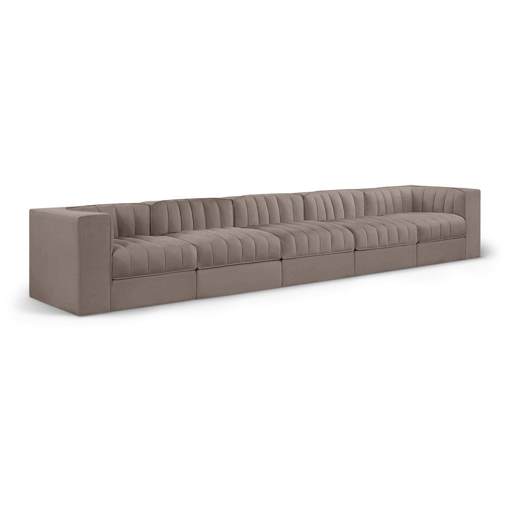 Rummi Taupe Velvet Performance Fabric Upholstered 5pc. Modular Sofa