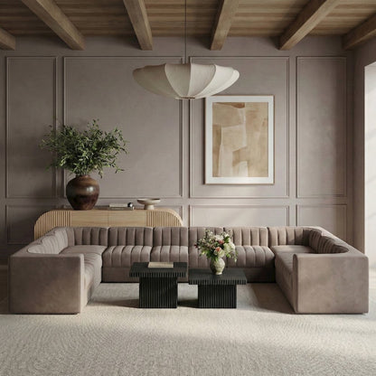 Rummi Taupe Velvet Performance Fabric Upholstered 10pc. Modular Sectional
