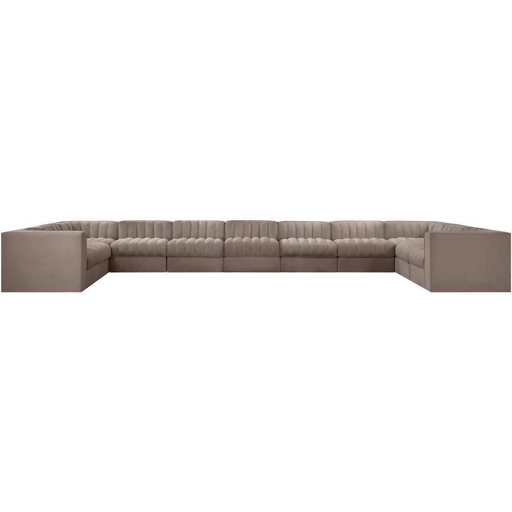 Rummi Taupe Velvet Performance Fabric Upholstered 11pc. Modular Sectional