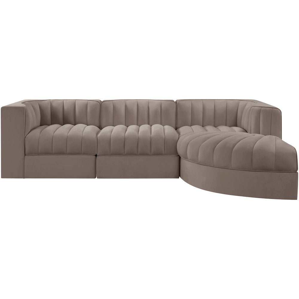 Rummi Taupe Velvet Performance Fabric Upholstered 4pc. Modular Sectional