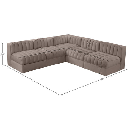 Rummi Taupe Velvet Performance Fabric Upholstered 5pc. Modular Sectional