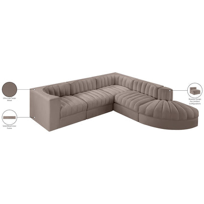 Rummi Taupe Velvet Performance Fabric Upholstered 5pc. Modular Sectional