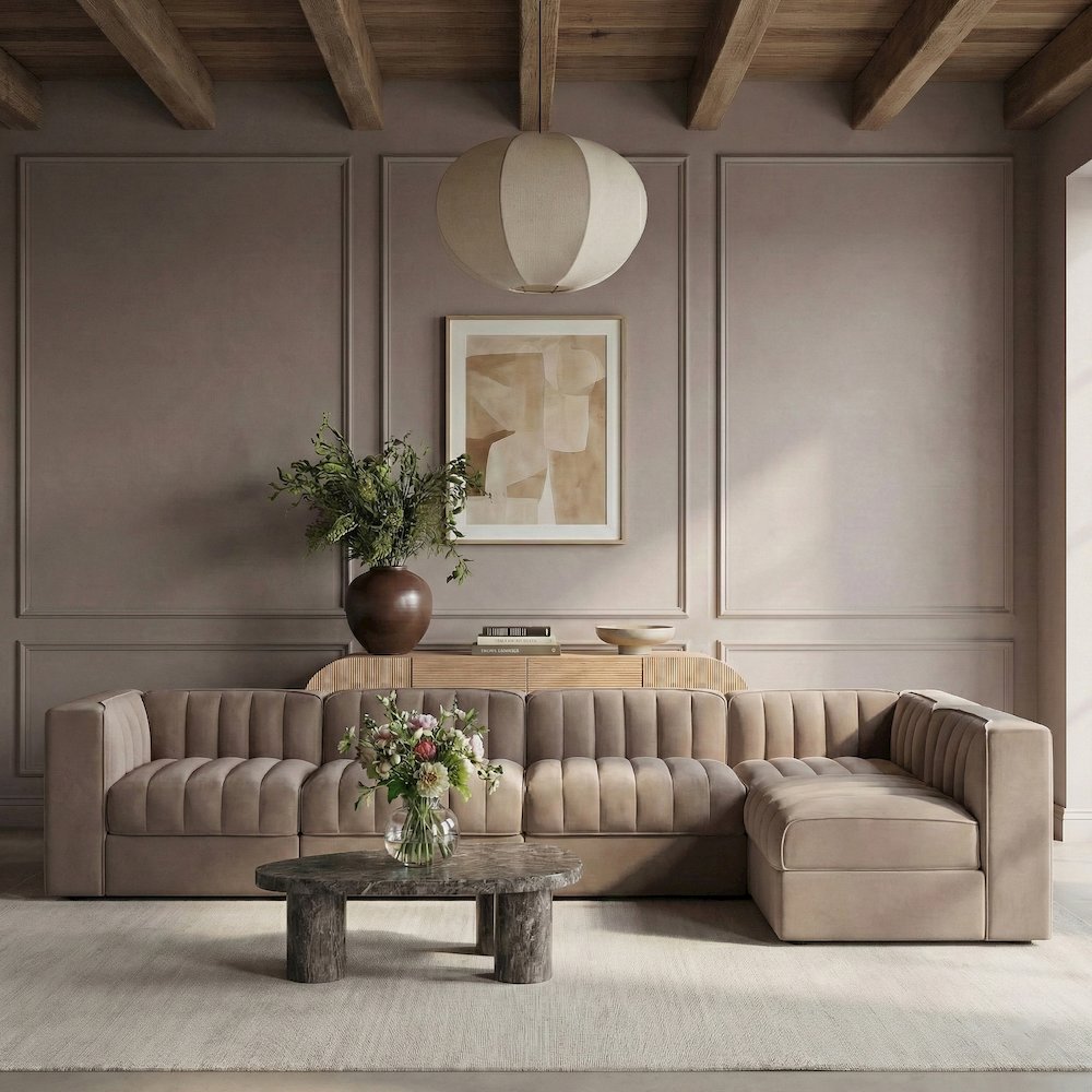 Rummi Taupe Velvet Performance Fabric Upholstered 5pc. Modular Sectional