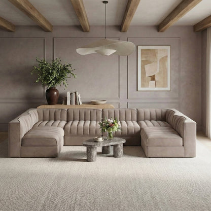 Rummi Taupe Velvet Performance Fabric Upholstered 6pc. Modular Sectional