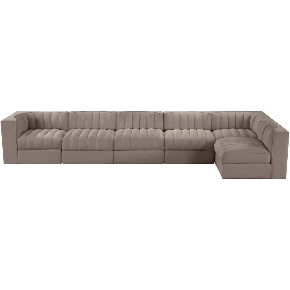 Rummi Taupe Velvet Performance Fabric Upholstered 6pc. Modular Sectional