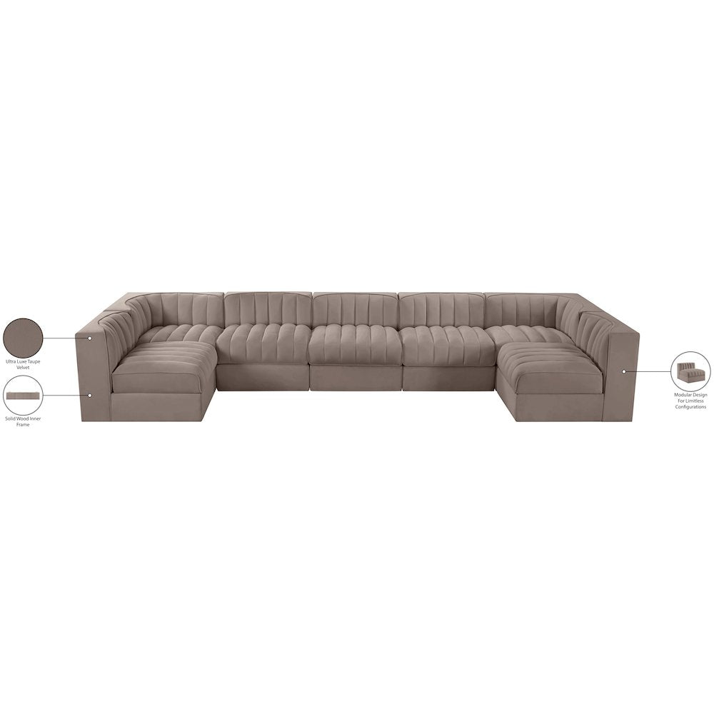 Rummi Taupe Velvet Performance Fabric Upholstered 7pc. Modular Sectional